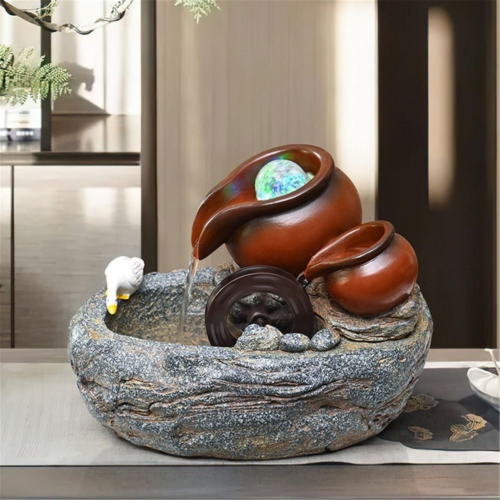 Fuente de Mesa Decorativa para Interior, Fuente de Agua con Cascada, de cerámica, Feng Shui Zen, decoración para salón, Dormitorio, Oficina, 26 x 19 x 20 cm