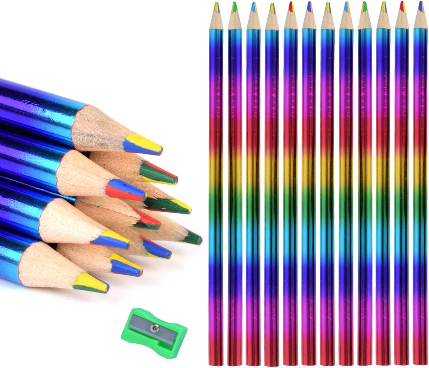 jiexiato colored wooden multicolor rainbow pencils, 4in1