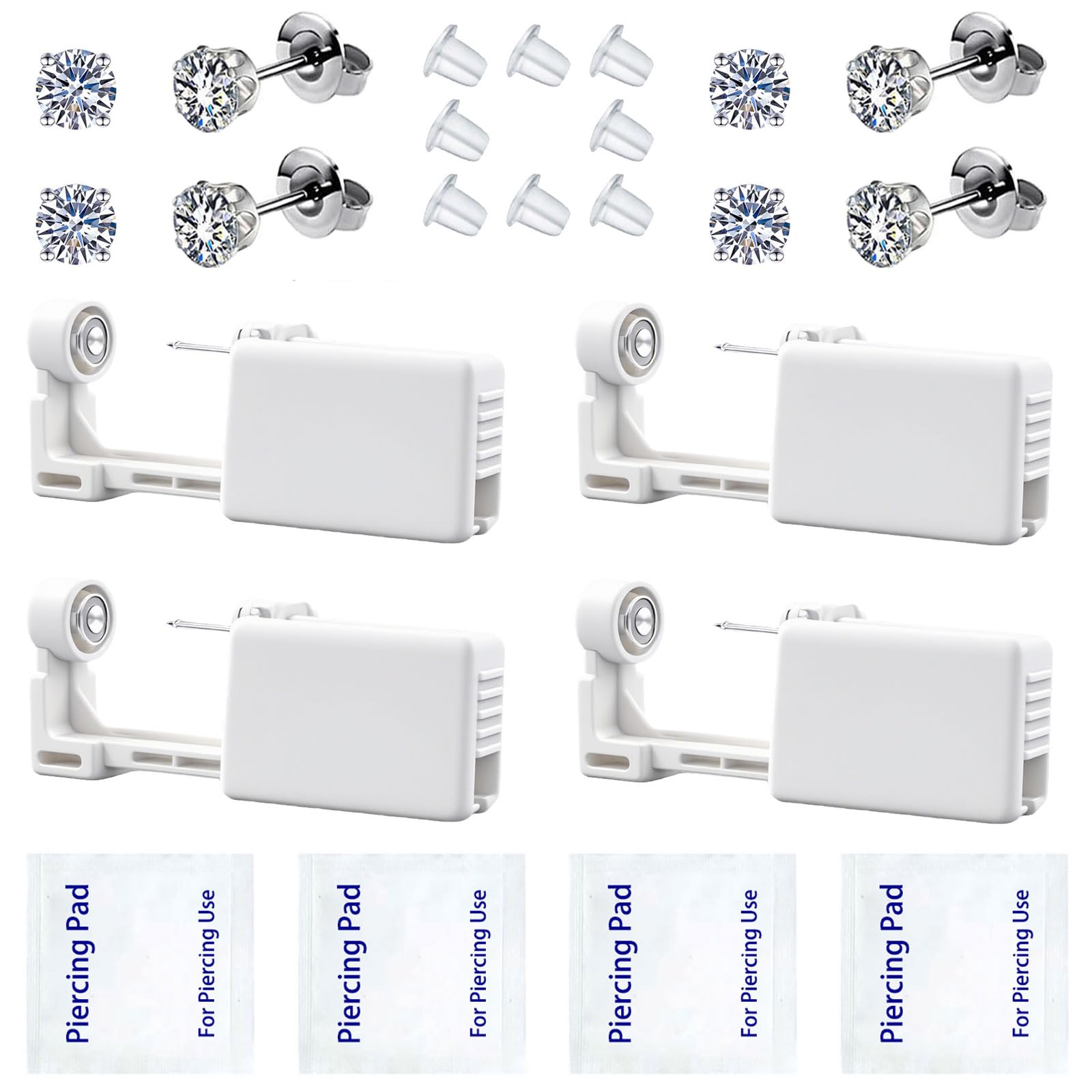 SLVIEKAE Ear Piercing Kit, Disposable Ear Piercing Gun Preloaded CZ Earring Studs, Body Piercing Kits for Your Own Use at Home (Silver)