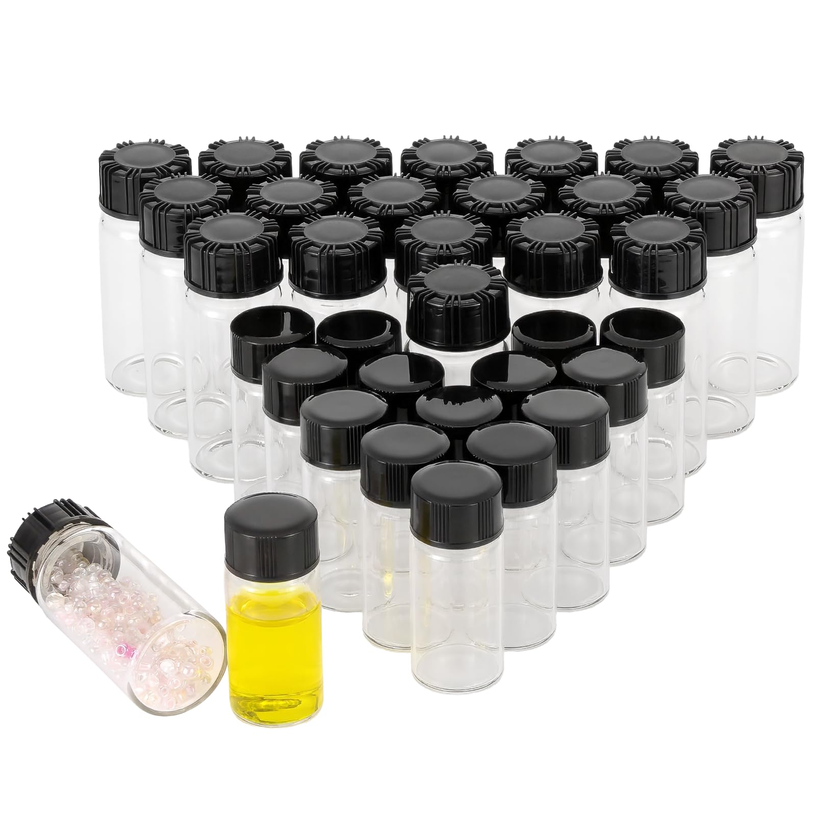 JIUWU 10ml(0.3oz) 20pcs and 5ml(0.17oz) 15pcs Clear Glass Vials Liquid Sampling Sample Bottles Screwcap Lab Capacity Container Pack of 35