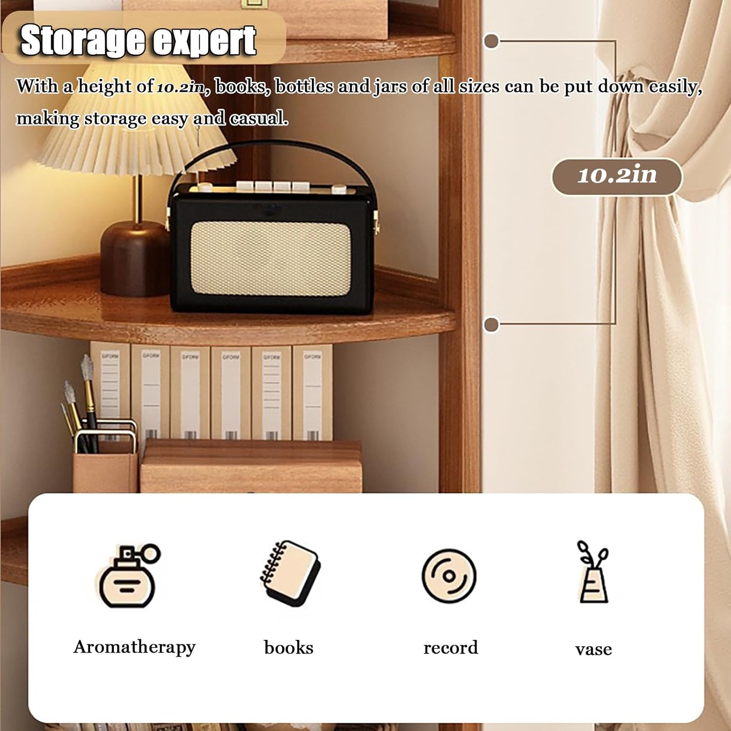 Corner Shelf, Bamboo Open Storage Book Shelves, Corner Stand, Industrial Corner Display Rack, 28.7-62.2 Inch Tall Corner Bookshelf, Storage Standing Shelf for Living Room Kitchen Bedroom