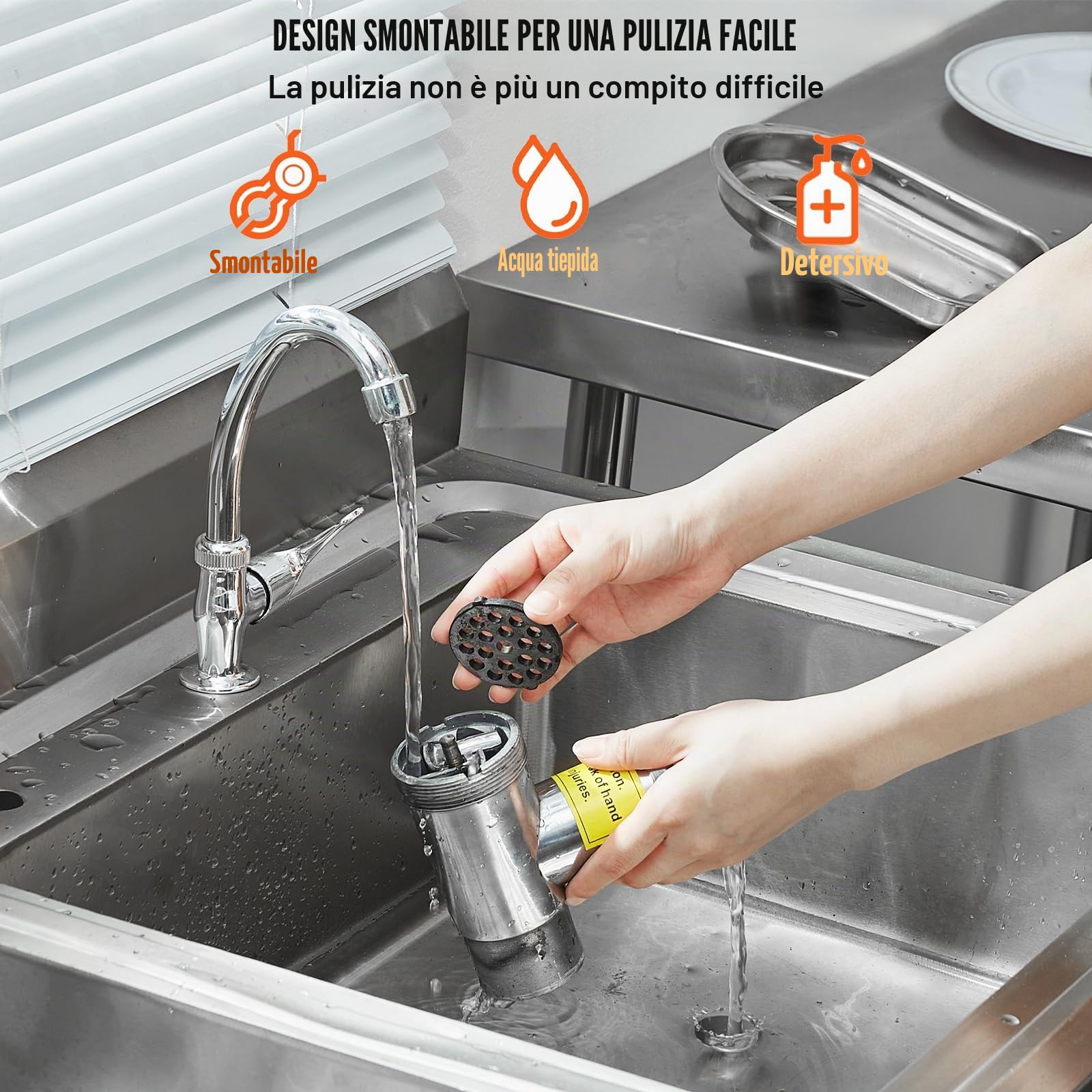 VEVOR Tritacarne Elettrico Industriale con Lama Capacità 2,27 kg/min, 575 W (800 W MAX), Piastra di Macinazione, Lama per Insaccare Salsicce e 3 Tubi, Tritacarne Alluminio 440 x 200 x 300 mm