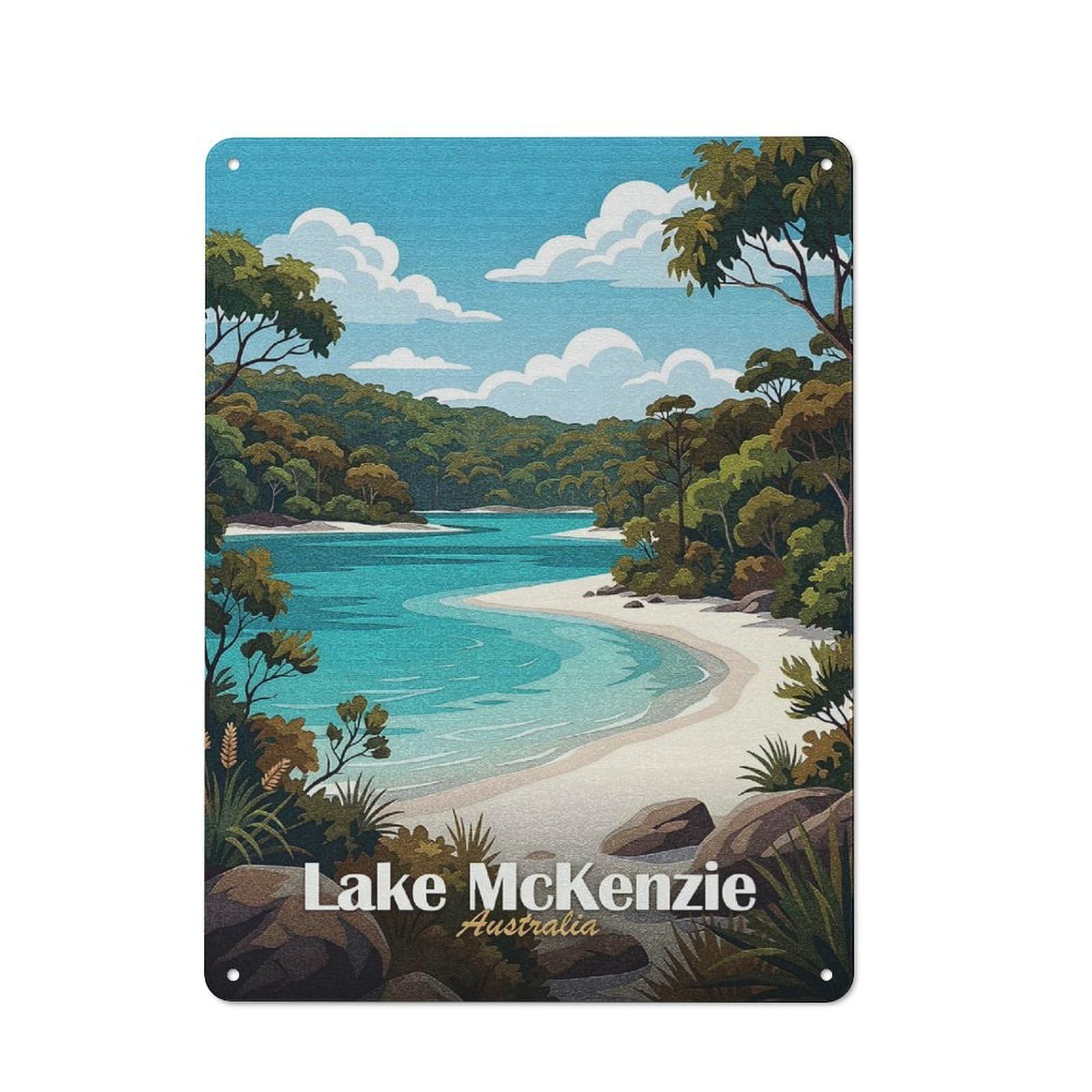 Lake McKenzie, Australia Travel Decorative Tin Plaque 40x30cm, Decorative Novelty Wall Art for Hallway, Home Bar, Garage Or Study