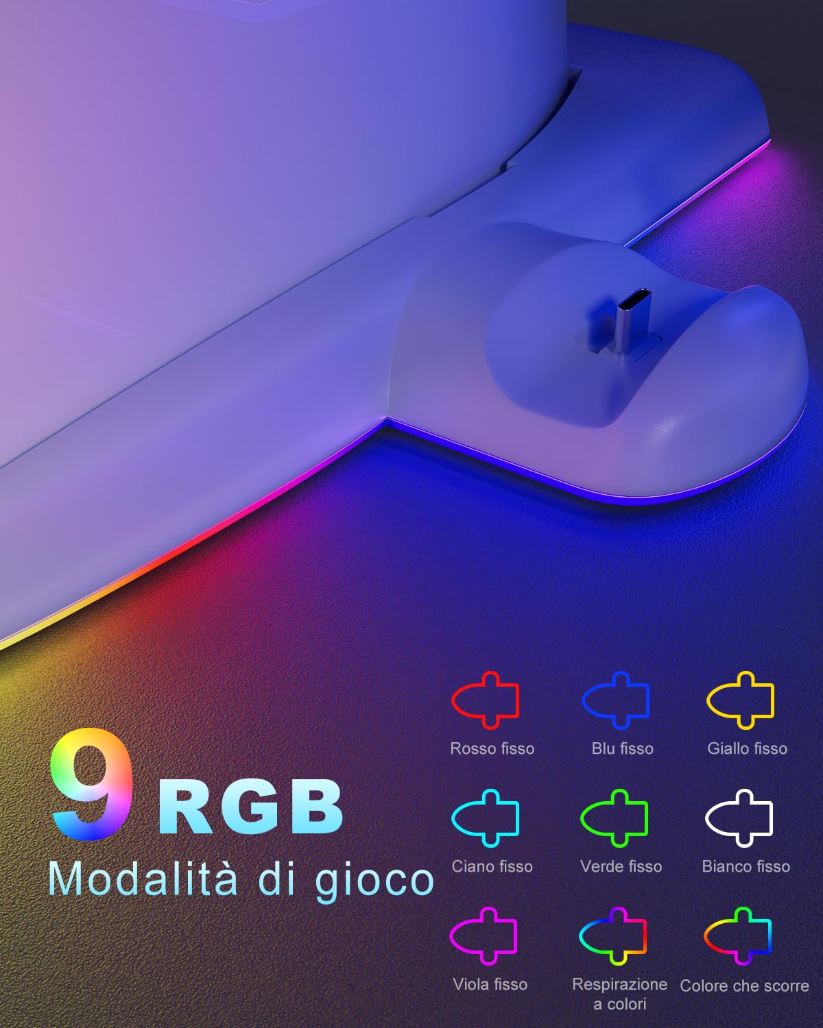 Raffreddamento Verticale per Supporto PS5 Slim, Design di Ricarica Doppio Controller Aggiornato, Base con Ventola e 9 RGB, Accessori Compatibili con PS5 Slim Digital/Disc