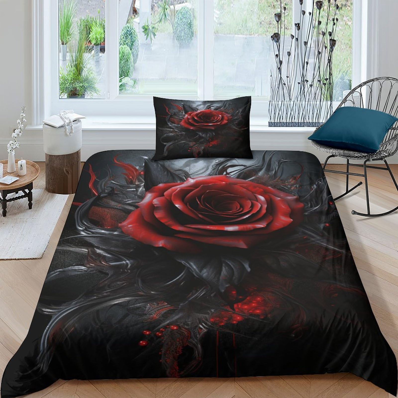Parure de lit microfibre anti-plis imprimé roses 135x200