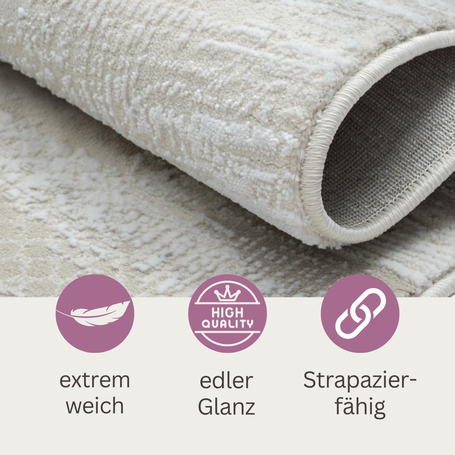 MY-RUG Teppich Lovisa Creme 200x290 cm - Boho Kurzflor Wohnzimmerteppich