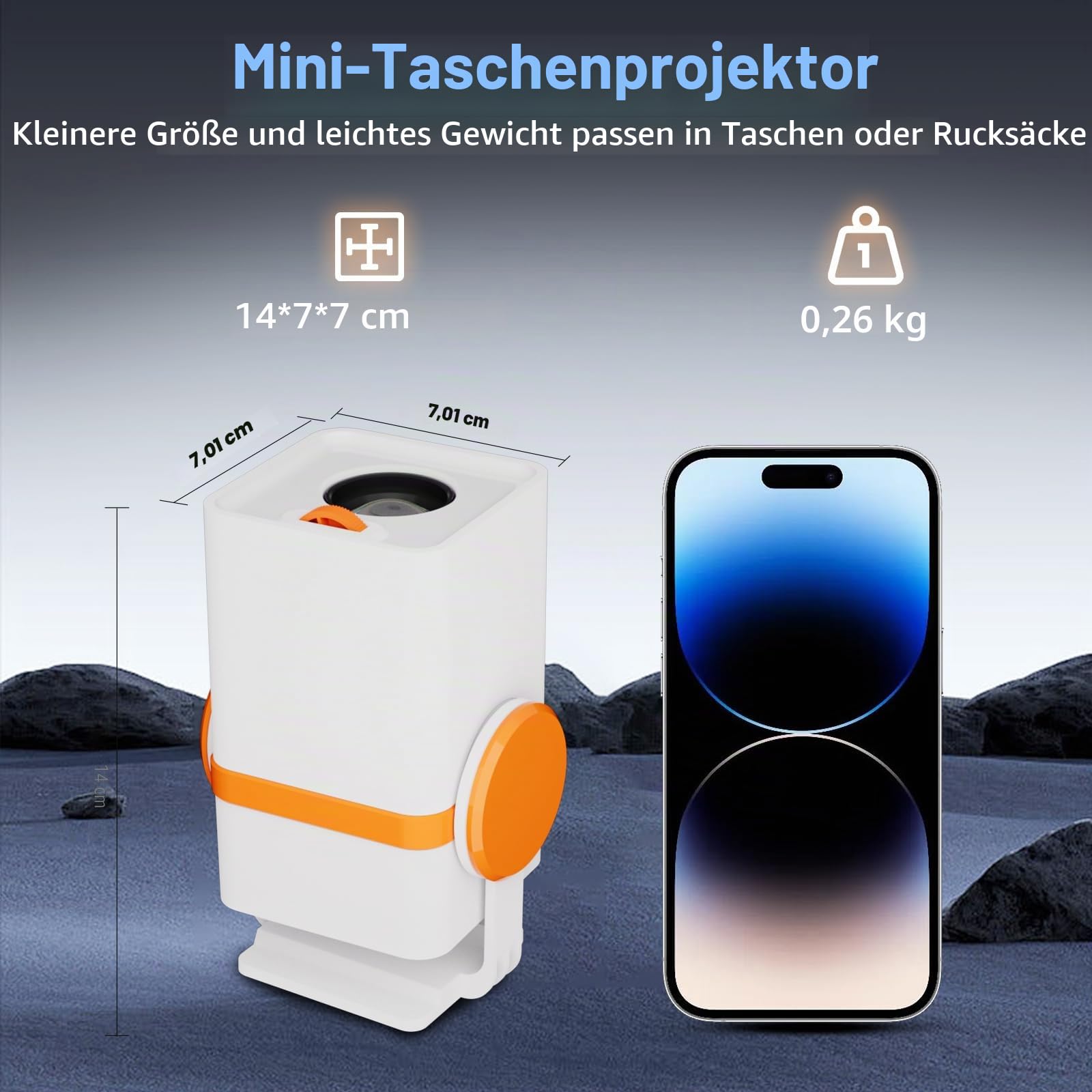 Mini Projector, Portable-Outdoor Projector, Android 13 with Built-in Apps, WiFi 6 & Bluetooth 5.0 Small Video Projector, 180° Rotatable Auto Keystone，Home Cinema Projector