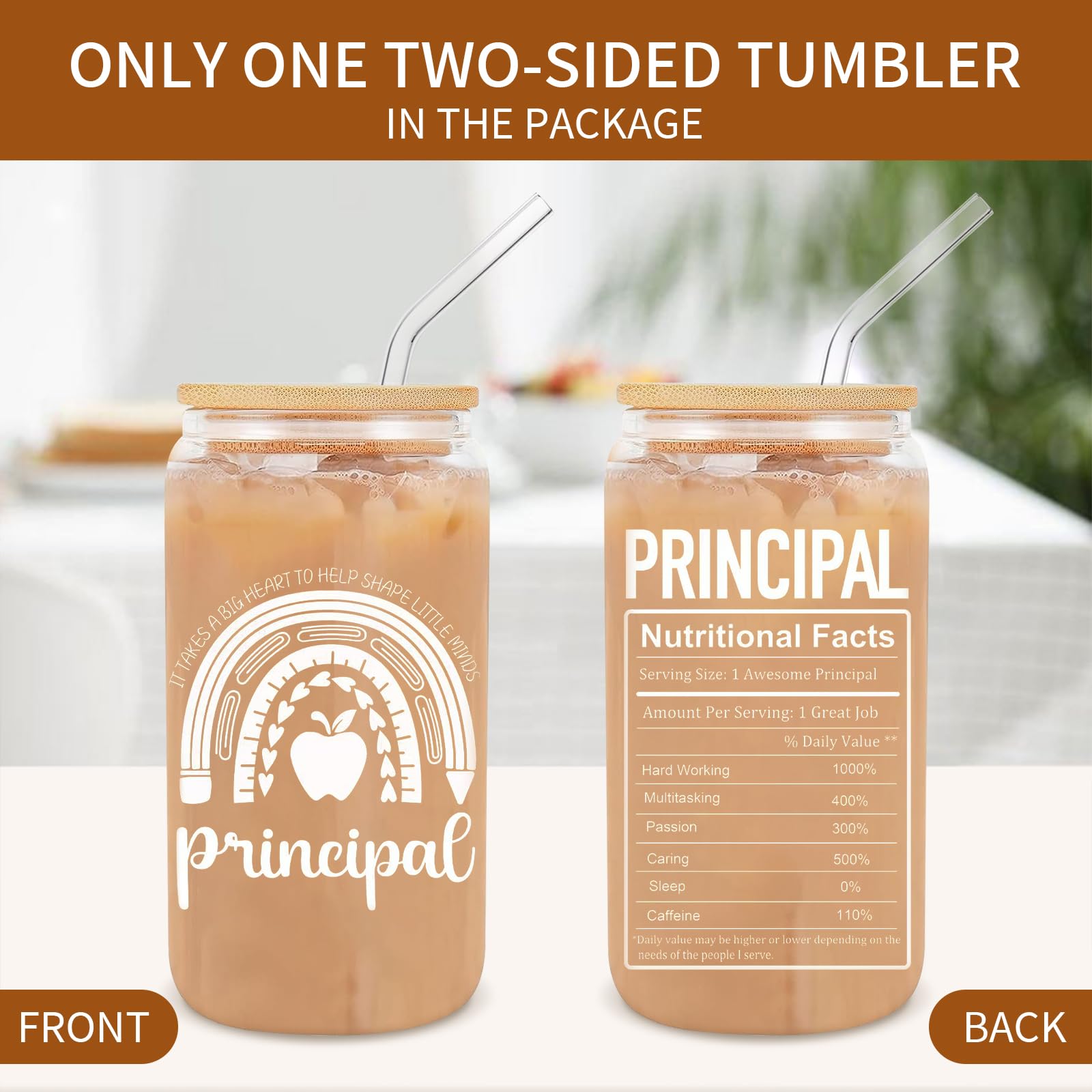 Principal Appreciation Gifts, Principal 16oz Glass Cup, Principal Gifts for Women, Unique Thank you Birthday Retirement Principal Teacher Gift
