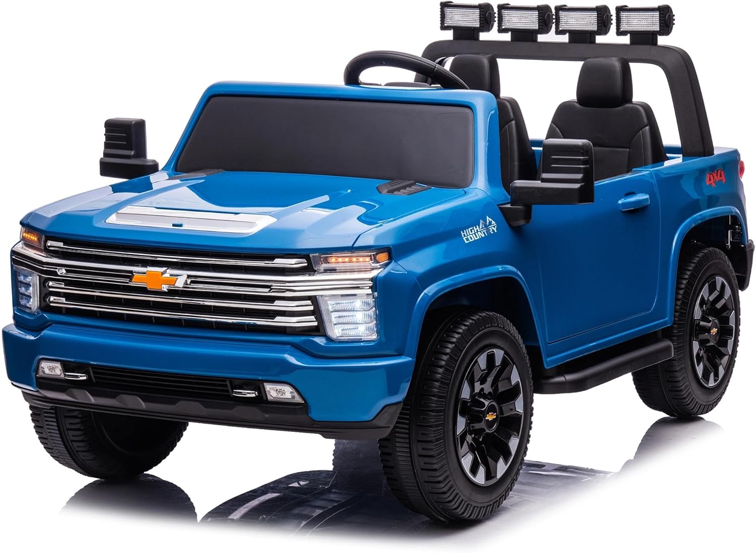 Sopbost Licensed Chevy Silverado 24V Ride On Truck for Big Kids, 2 Seater 4WD Electric Car with Parent Remote, EVA Tires, Bluetooth, Kids Ride On Toy Ages 3–8, Blue