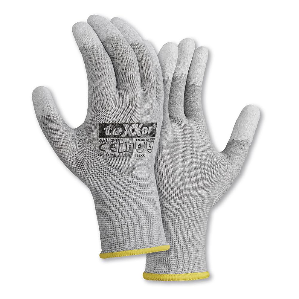 texxor 240 Stück Strickhandschuhe ESD 1 2403, Karton, grau-weiß, 7/S, Strickhandschuhe,Arbeitshandschuhe, Schutzhandschuhe