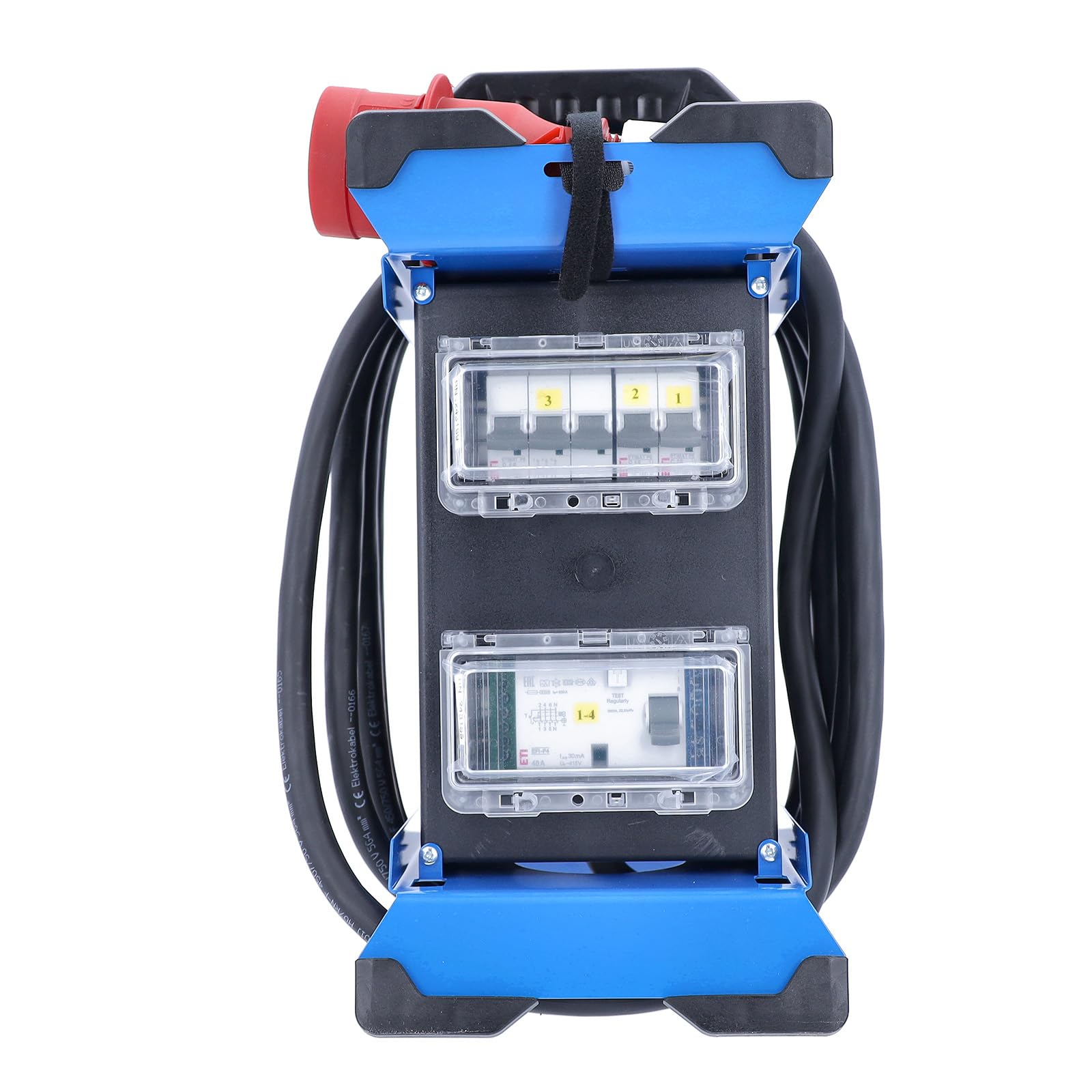 as - Schwabe 60963 - Distribuidor de corriente portátil (enchufe CEE 13 + 4 tomas schuko + 2 enchufes CEE + FI/RCD, IP44, fabricado en la UE I 60963)