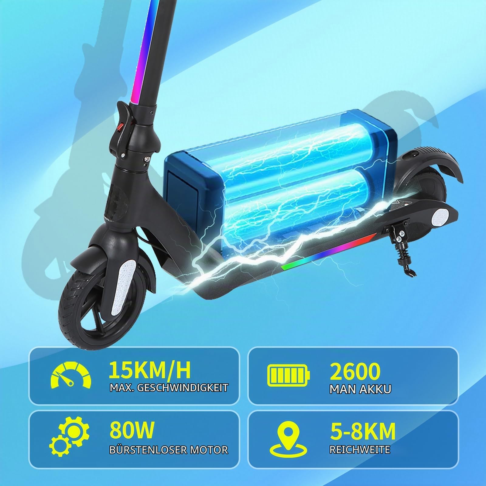 Elektroroller für Kinder von 6-14 Jahren, Faltbarer E-Scooter mit 130W Motor, max. Geschwindigkeit 14 km/h, Reichweite 5-8 km, doppelte Stoßdämpfer, doppeltes Sicherheitsbremssystem