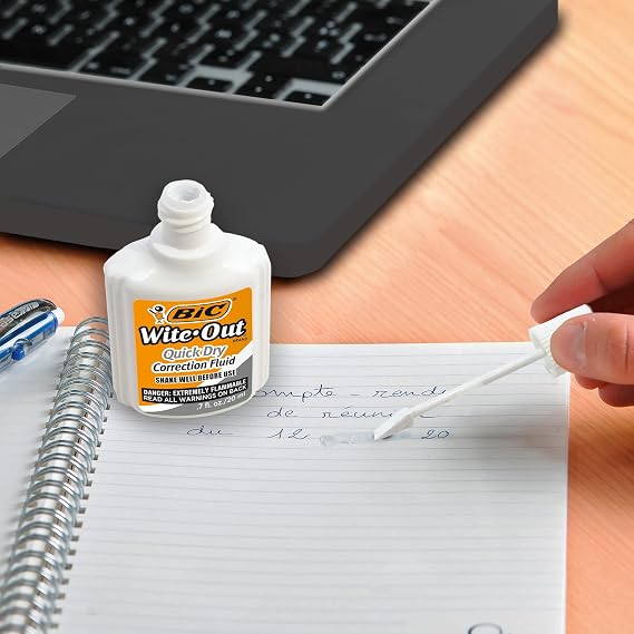 BIC Wite-Out Quick Dry Correction Fluid, White, 2-Pack, 20ml Each | Easy Brush-On Application | Smooth Coverage for Handwritten Notes | Dries Quickly for Instant Rewriting