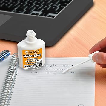 BIC Wite-Out Quick Dry Correction Fluid, White, 2-Pack, 20ml Each | Easy Brush-On Application | Smooth Coverage for Handwritten Notes | Dries Quickly for Instant Rewriting