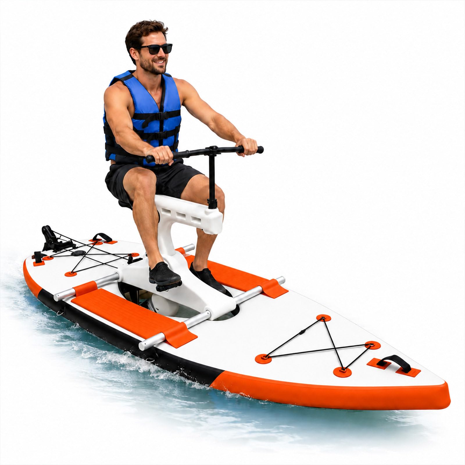QJJML Single Rider Inflatable Water Bike - Pedal Powered Watercraft With Air Pump,7km/H Speed, Inflatable Pedal Water Bike For Lakes Rivers Beach And Water Park Rental Orange