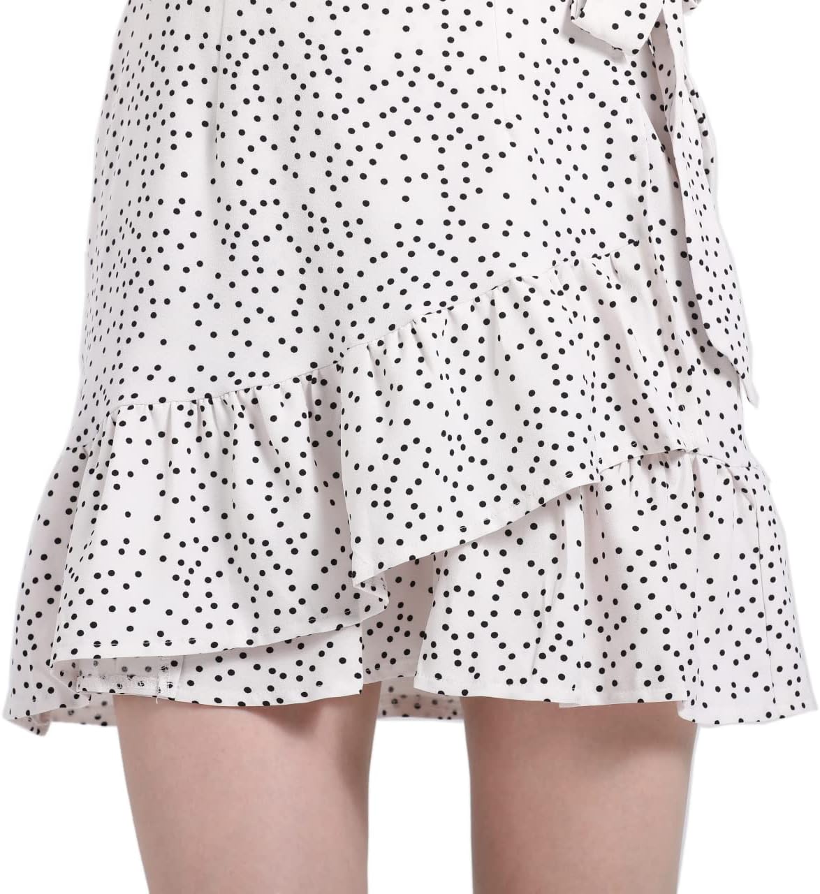 BI.TENCON Women's Summer Polka Dot Print Wrap Dresses Sexy V Neck Ruffle Short Sleeve Casual Short Dresses with Belt - Image 6