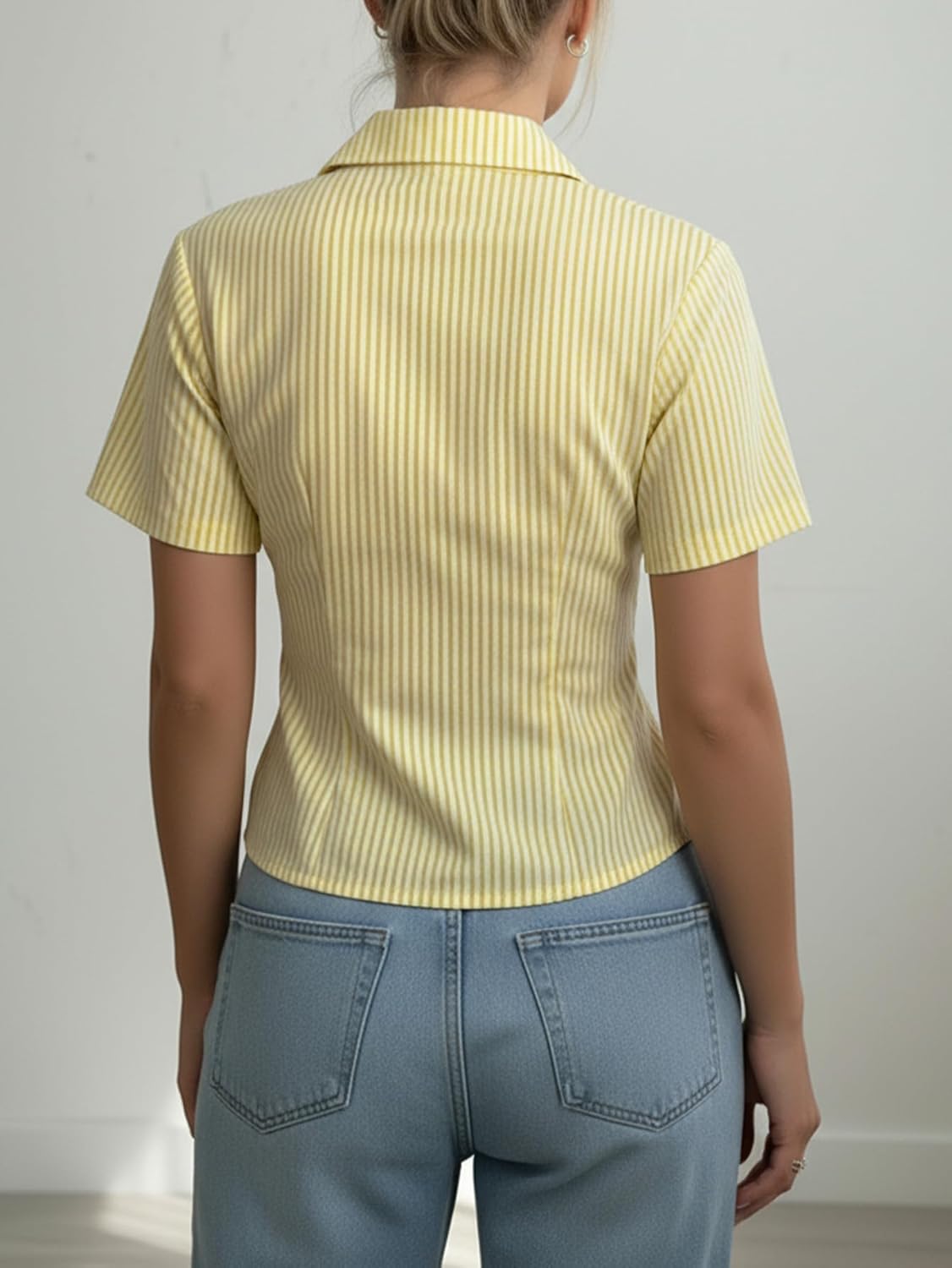 Women's Summer Striped Button Down Shirt Y2k Short Sleeve Collared Dressy Casual Blouses - Image 2