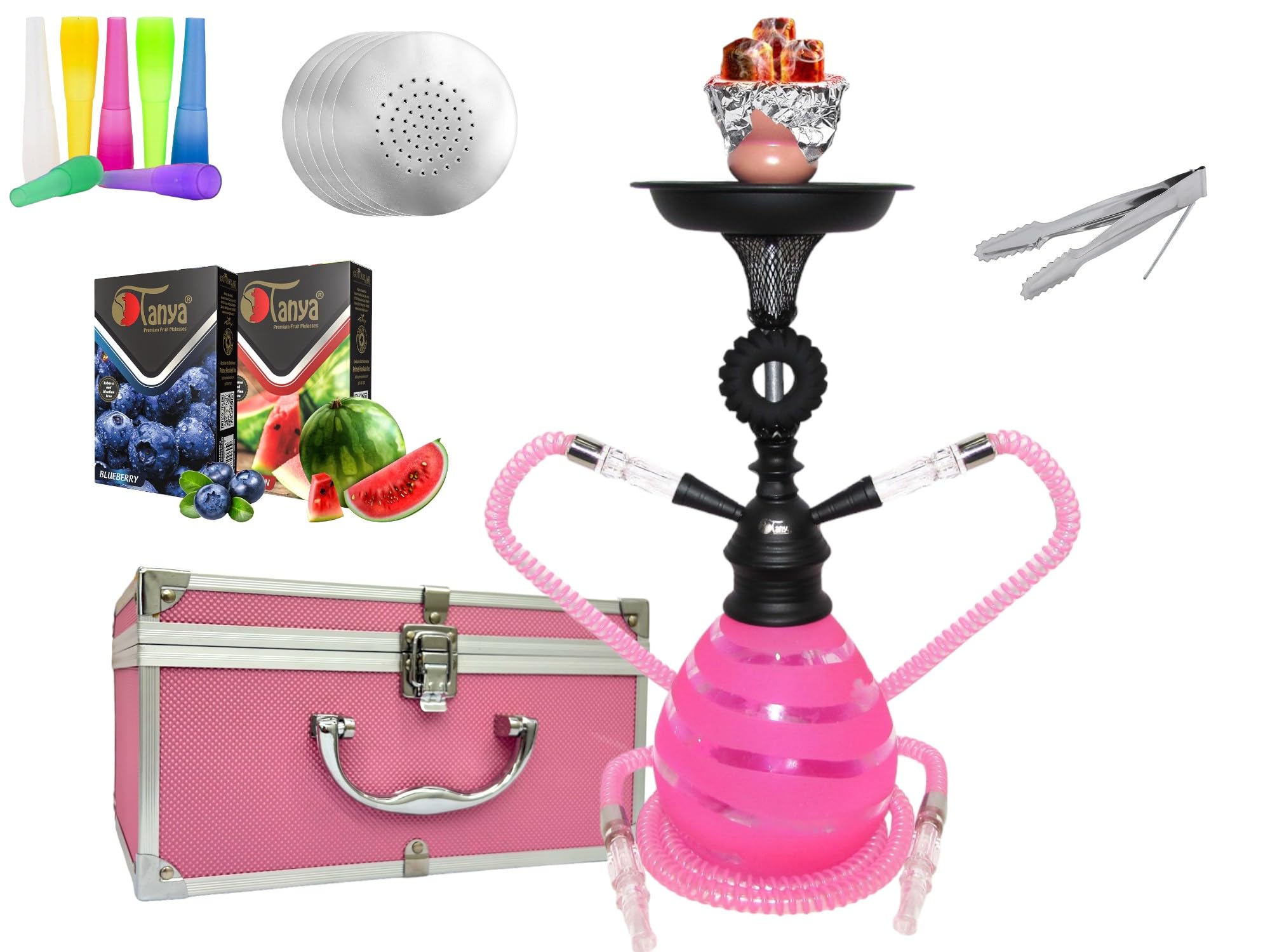 Tanya Premium Hearts 20 Tall Portable Hookah Set - Complete Single Hose Kit Glass Vase Base Ceramic Bowl