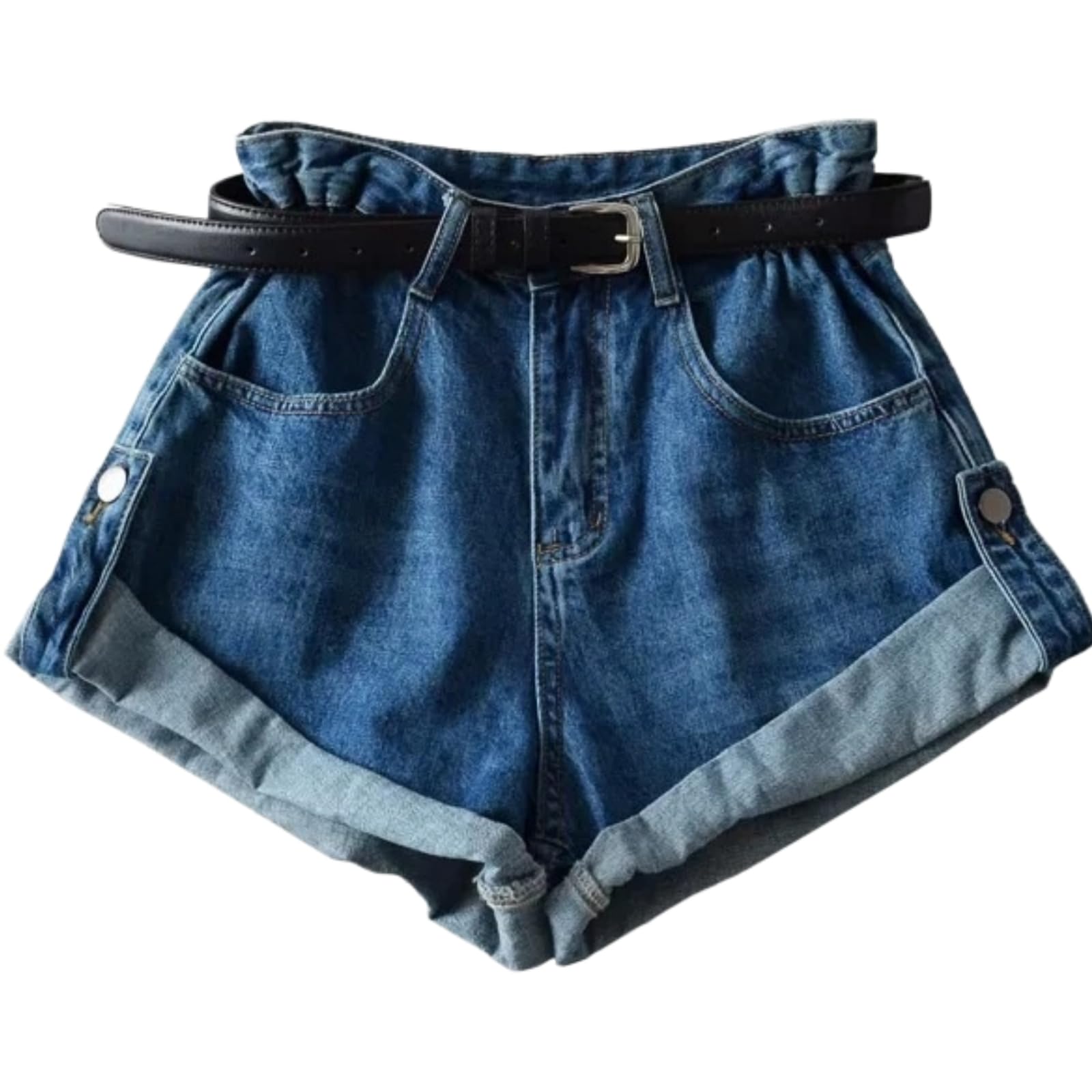 WANGSHUO Shorts di Jeans Donna Pantaloncini in Denim A Gamba Larga Vita Alta con Bottoni E Tasche Casual Summer Bottoms-Army Green-l