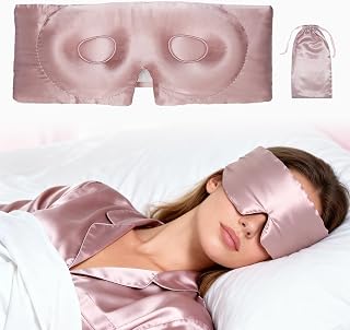 VOCOSTE 3D Pure Silk Sleep Mask with Travel Pouch, Light Pink | No Eye Pressure for Side Sleepers, Extensions Eyelash Protecting, Adjustable for Custom Fit, Pouch for Hygienic Storage