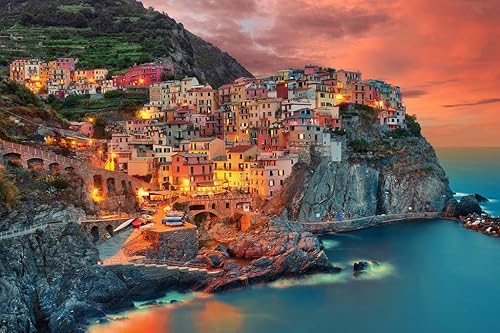 Póster de Cinque Terre, Manarola, Italia, casas en colina, paisaje, fotografía, arte, Sicilia, costa Almafi, imagen de hermoso paisaje, papel