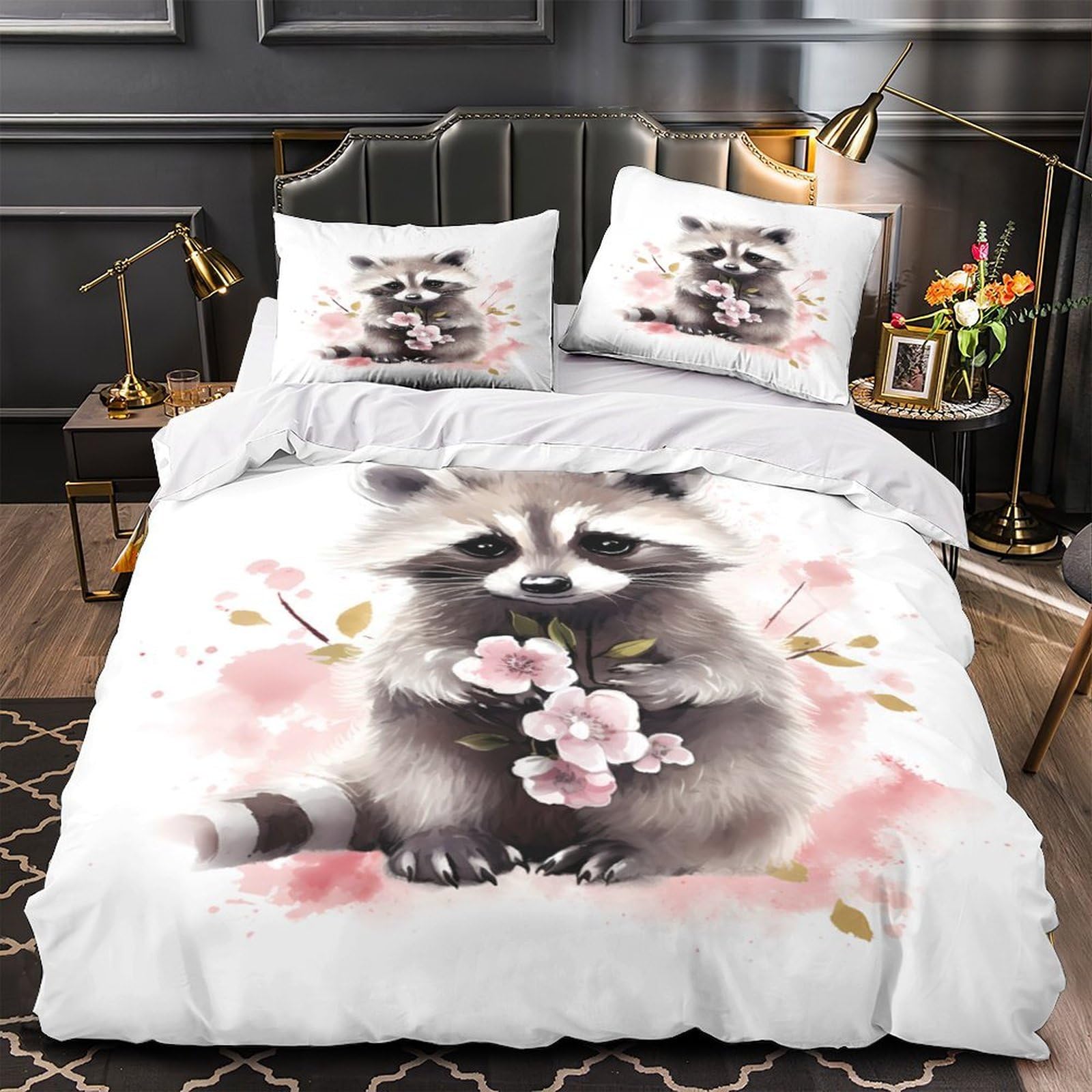 Parure de lit chiot 220x240 housse de couette king microfibre aquarelle florale 3D