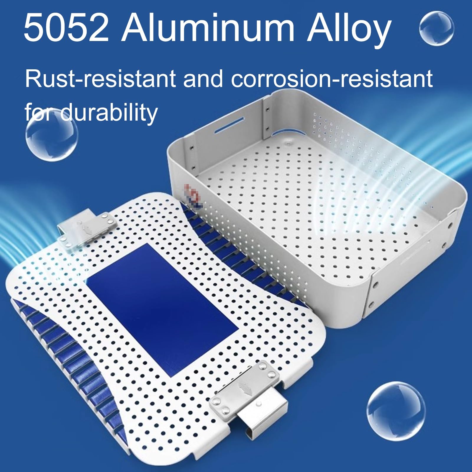 Caja de Esterilización de Aluminio con divisores de Silicona y Tapa Cerradura Segura | Caja de esterilización para gabinetes de Almacenamiento hospitalario(11.8in*7.9in*2in)
