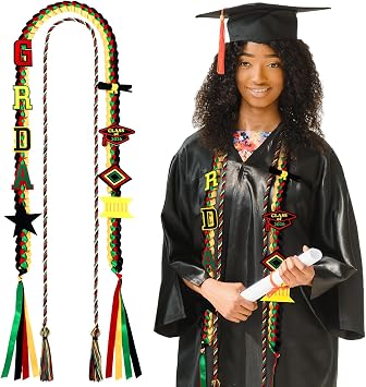 SmoothNovelty 2 Pcs Graduation Stole Class of 2026 Kente Leis and Honor Cords Authentic African Art with Felt 2026 Grad Embroidery Patches for School College Bachelor Master Doctor Graduation Party