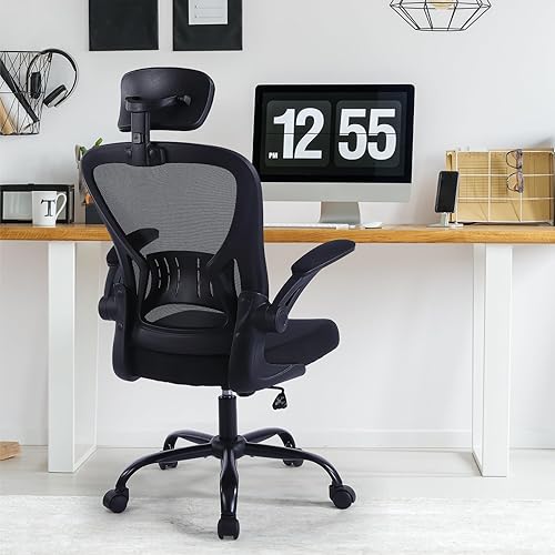 Miniatura 2 de Paquete de 2 sillas de oficina ergonómicas de escritorio, altura ajustable con ruedas, soporte lumbar de malla giratoria para computadora, silla de