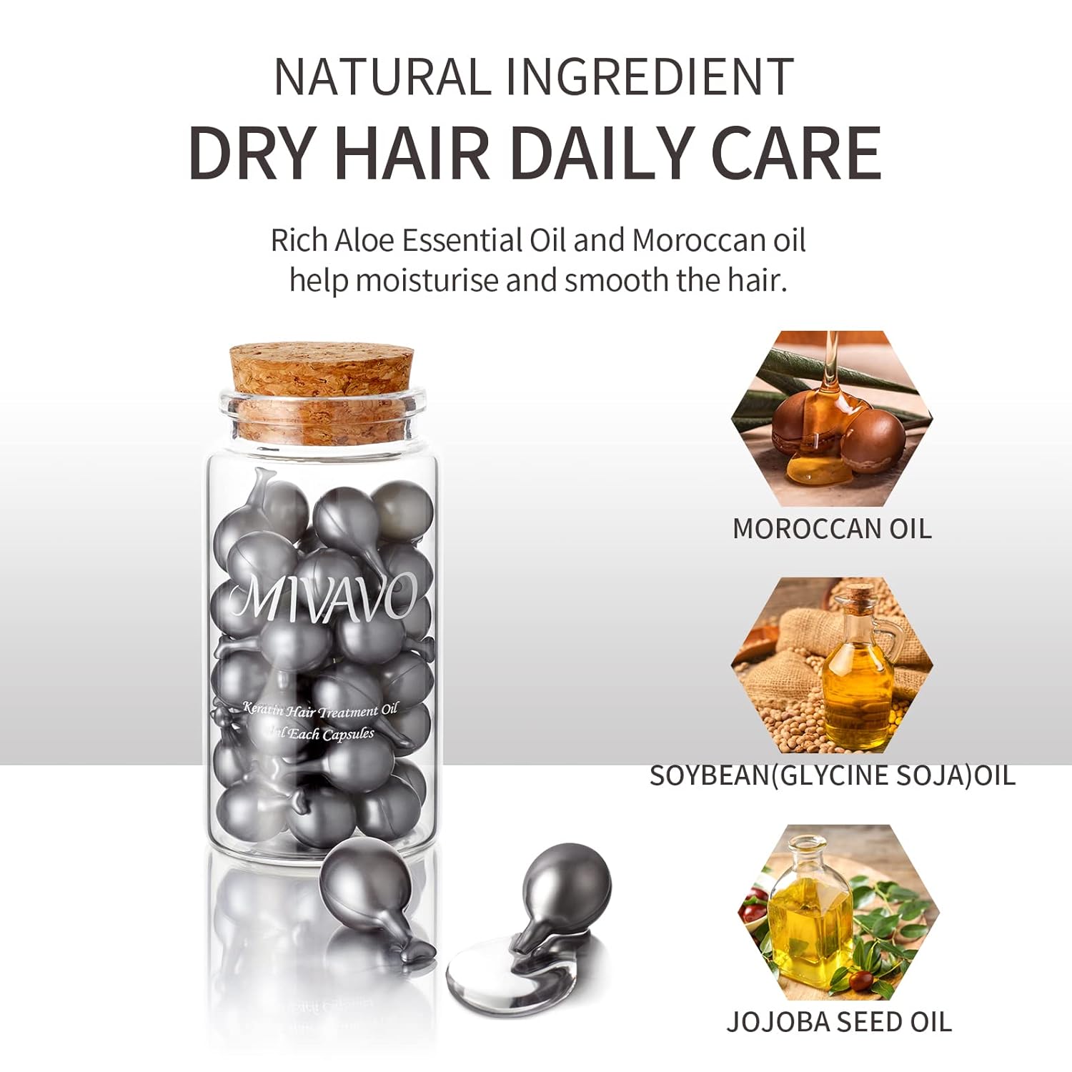 MIVAVO Keratin Hair Treatment Hair Care Capsules For Dry And Damaged Hair Suitable For Hair Care After Dyeing Exquisite Glass Bottle Packaging (Pink) 36 Capsules : Beauty & Personal Care