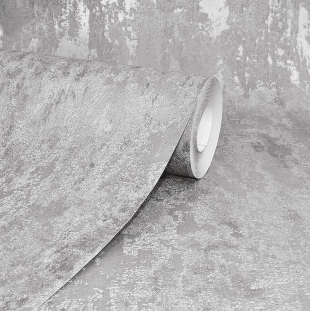 Yöl Grey,Silver Havana Grey Distressed Industrial Metallic Wallpaper Paste Wall From Y�L