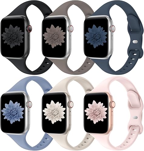 Paquete de 6 correas compatibles con Apple Watch de 1.496 in 1.575 in 1.614 in 1.654 in 1.732 in 1.772 in 1.929 in, correa deportiva de silicona