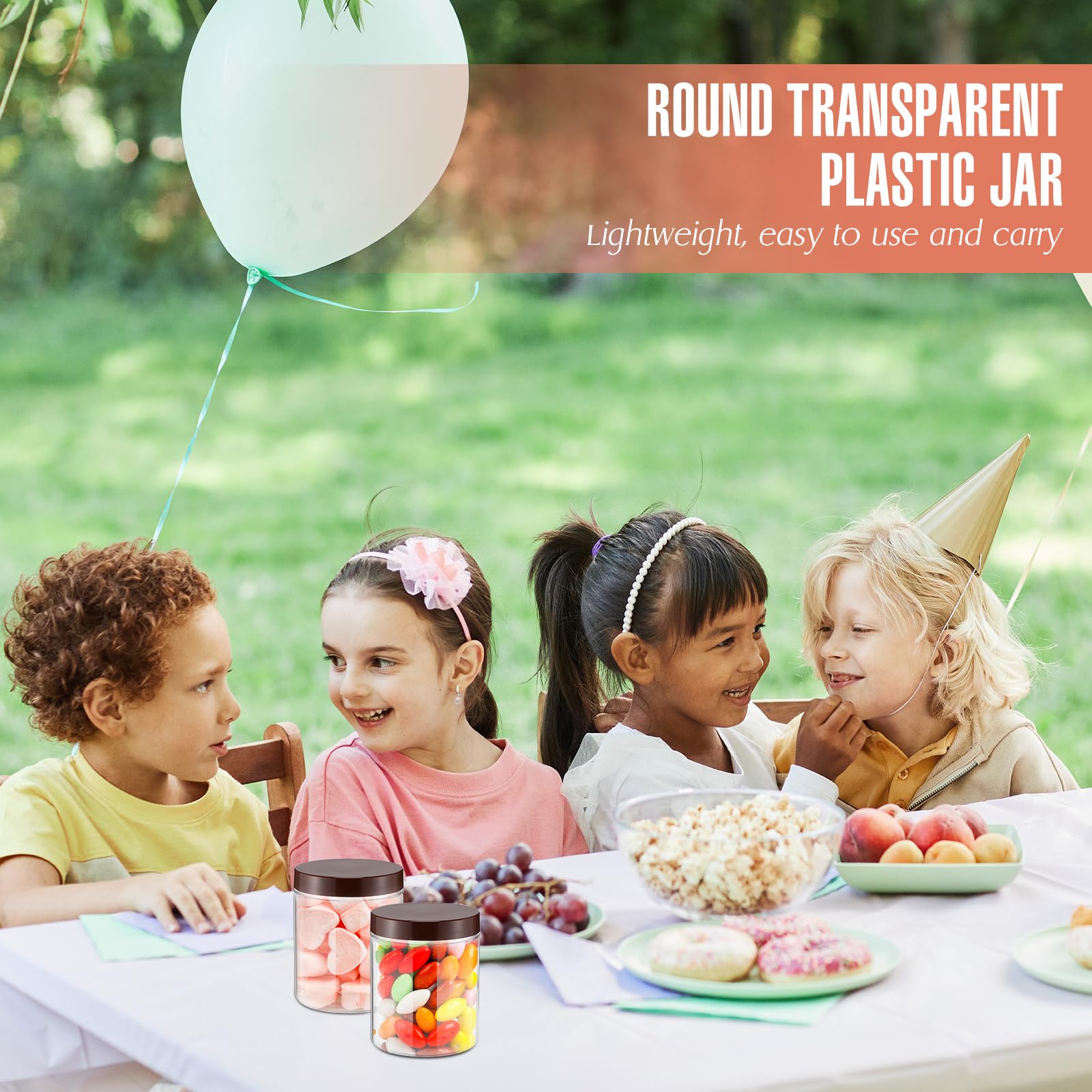 Mifoci 50 tarros de plástico transparente de 16 onzas, tarros de almacenamiento vacíos reutilizables con tapa, tarros de almacenamiento cilíndricos, tarros redondos para especias de cocina, alimentos