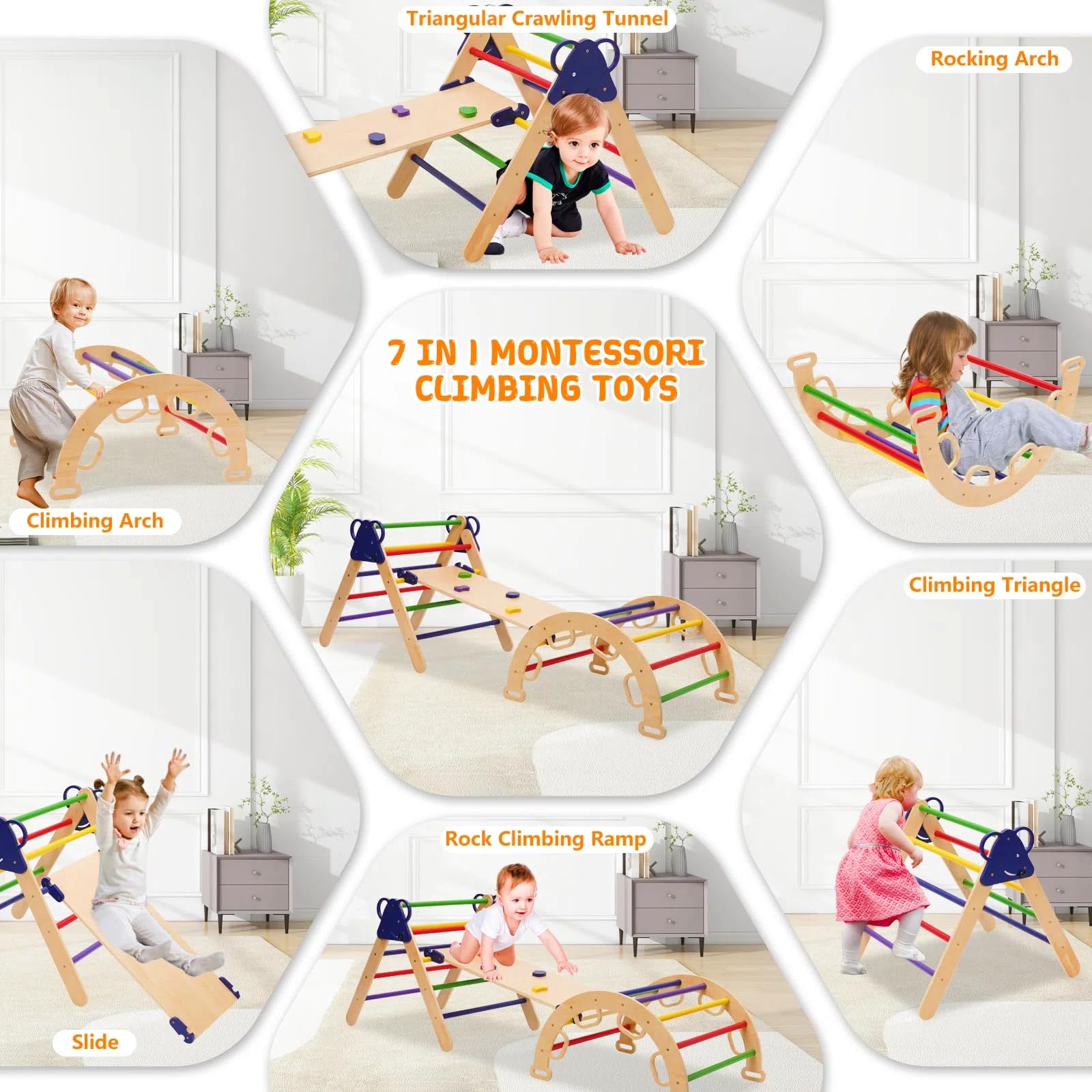 Test Du Triangle D'escalade Soars 7 En 1 : Motricité Montessori En Bois Multicolore