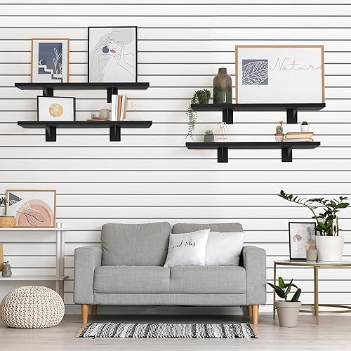 Miniatura 13 de Paquete de 6 estantes de madera con listones de pared de 15.7 x 6 pulgadas, estantes de pared con soportes de metal, accesorios organizadores