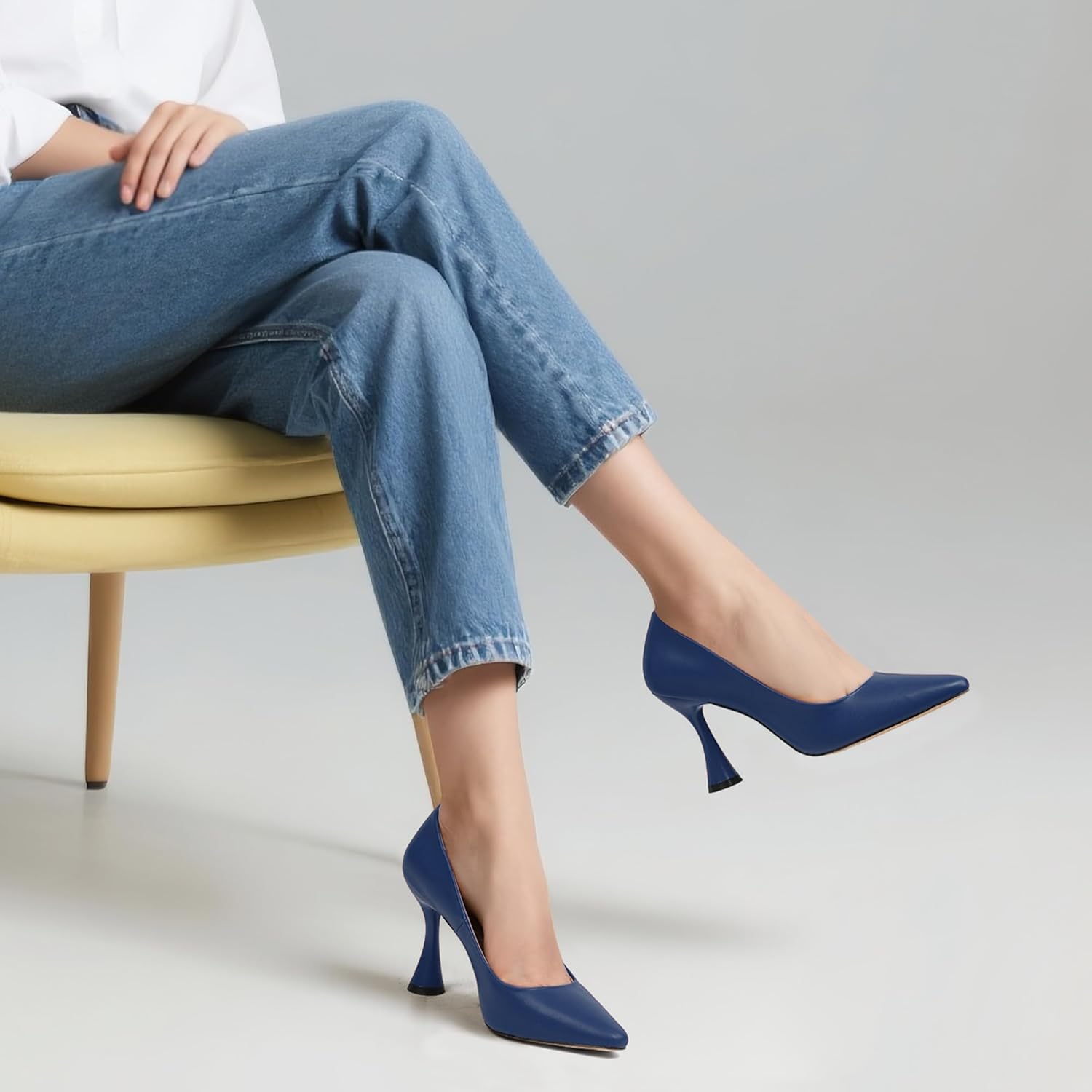 SHOWFOREST Women's Pumps High Heel Square Toe Slip on Work Heels for Women Business Office Party Dress Pumps Shoes with 3.5 Inch Chunky Heel