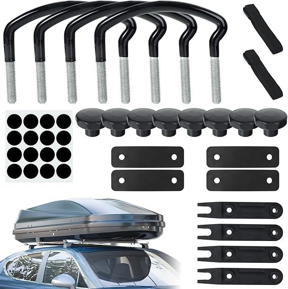 4 PCS Roof Box UBolt Clamps, Universal Metal Rooftop Cargo Carrier Rack Bolts, 85mm Internal