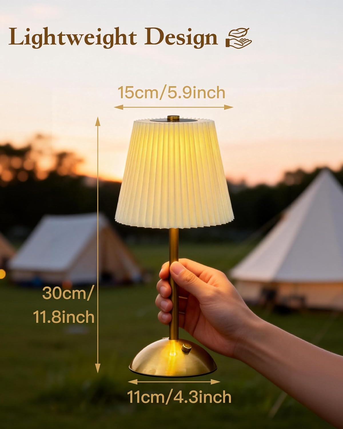 Cordless Table Lamp, 2000mAh Rechargeable, Touch Control with 3 Color Modes & Stepless Dimming, Up to 70H Bedside Lamp for Bedroom, Patio (Gold)