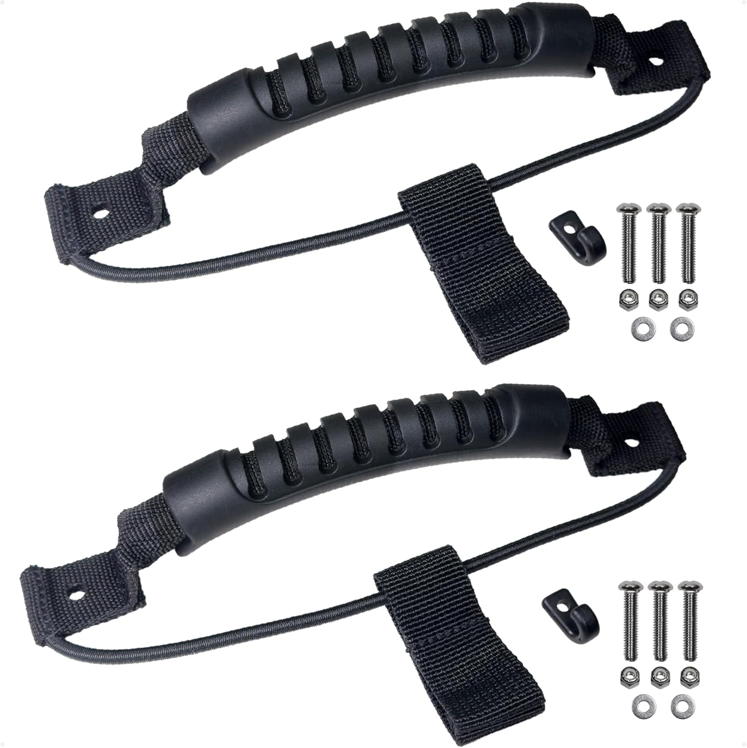 Five Oceans 2-Pack Side-Mount Kayak Handles with Bungee Paddle Hook Holder, Black, Heavy-Duty Rubber & Stainless Steel Hardware Carrying Handles for Kayaks, Canoes, Small Boats, FO4862