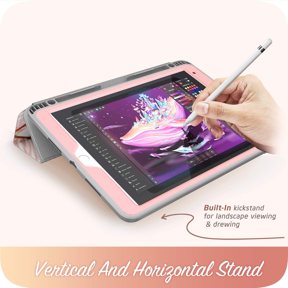 i-Blason Cosmo Case for iPad Air 3 10.5" 2019 (3rd Gen) / iPad Pro 10.5 2017, [Built-in Screen Protector] Trifold Stand Protective Case Cover with Pencil Holder and Auto Sleep/Wake, Marble, 10.5"