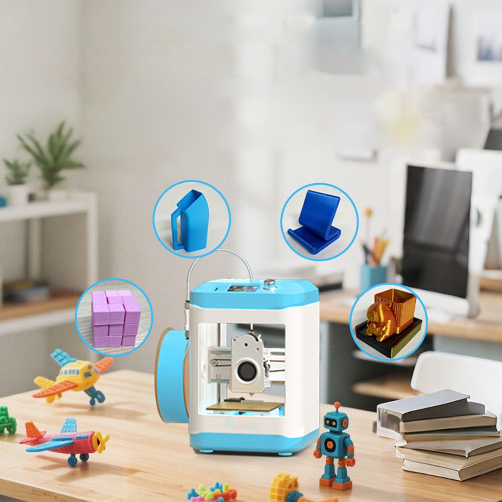 ASHATA Stampante 3D per bambini, design mini facile da usare con livellamento automatico per principianti e progetti scolastici pre-assemblati 3,94 x 4,33 x 3,94 (presa UE)
