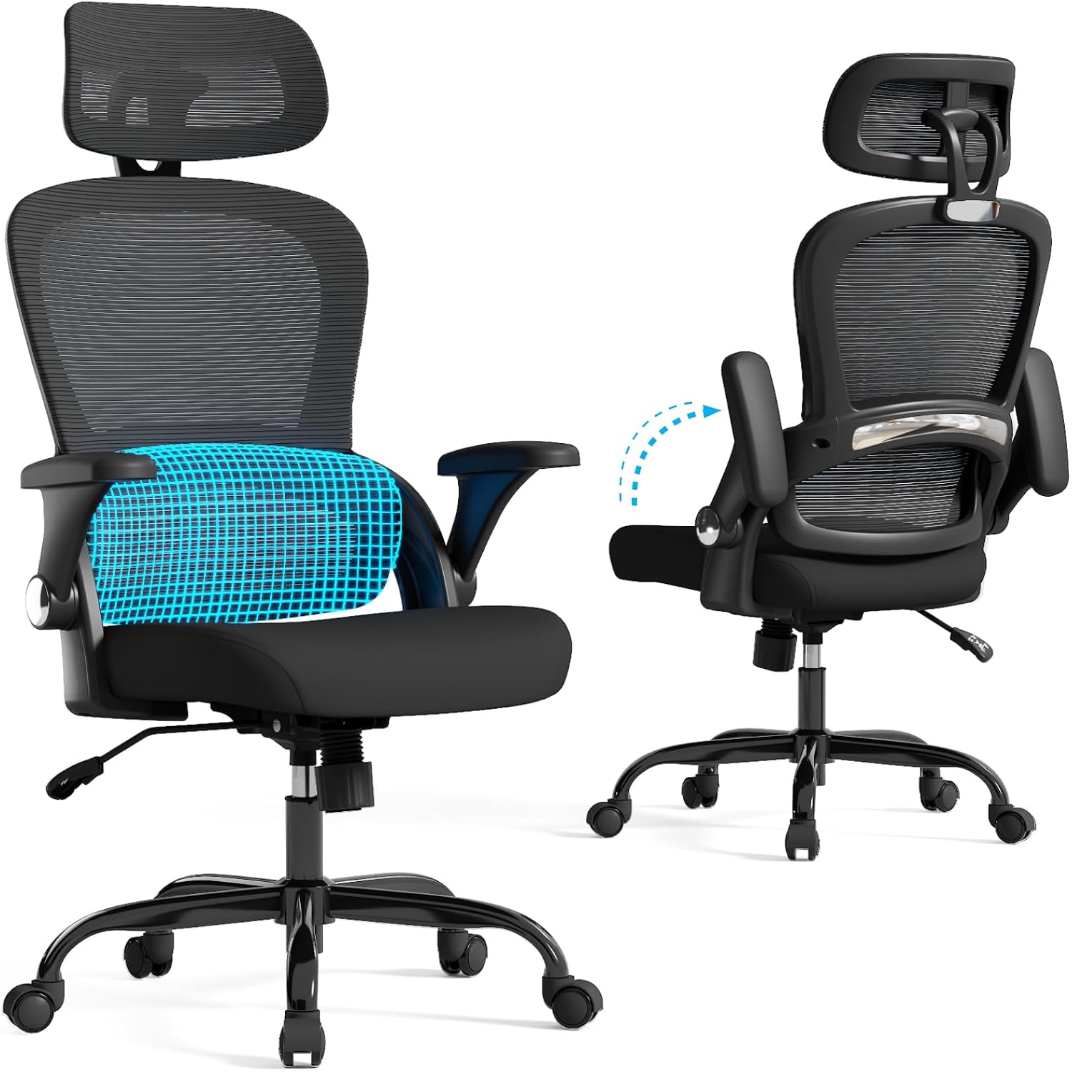 TRALT Office Chair - Ergonomic Office Chair with Back Support, Computer Chair - Home Office Desk Chair, 330 lbs Wide Seat Big and Tall Office Chairs with Headrest, Comfy Desk Chairs (Black) - Image 9