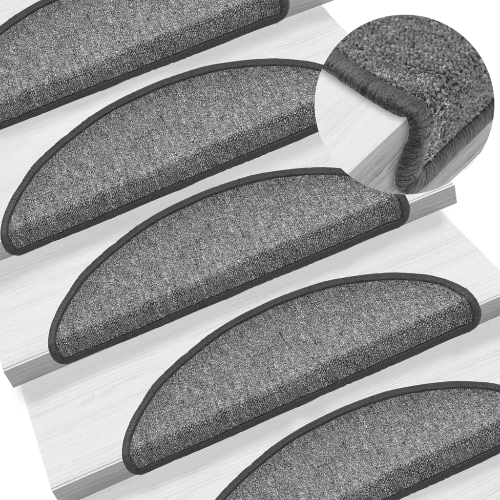 Lot de 15 tapis d'escalier - 56 x 17 x 3 cm - Gris foncé - Semi-circulaires - En 100 % polypropylène - Antidérapant - Autocollant - Lavable - Avec protection contre les marches et les rayures