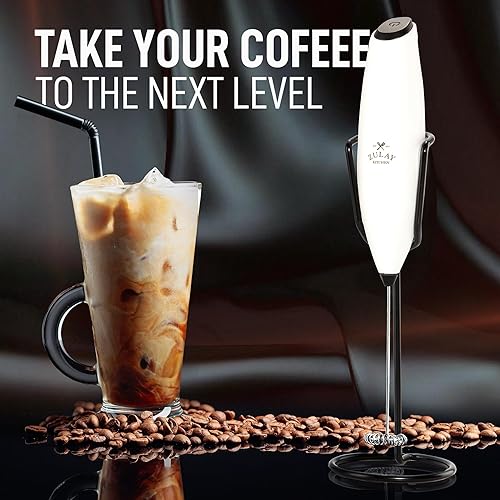 Vista 870 de Zulay Kitchen - Espumador de leche de mano con pilas AA Duracell: batidora de bebidas resistente para café, latte, capuchino y más, color aurora