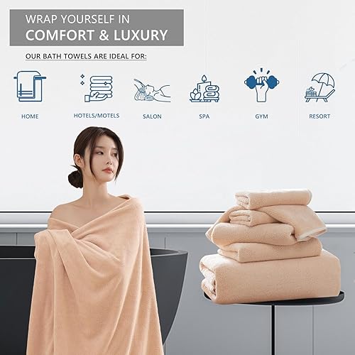 Miniatura 4 de Toalla de baño extra grande de 4 piezas (35 x 70 pulgadas), toalla de baño ultra suave de gran tamaño, juego de toallas de baño para baño, hotel,