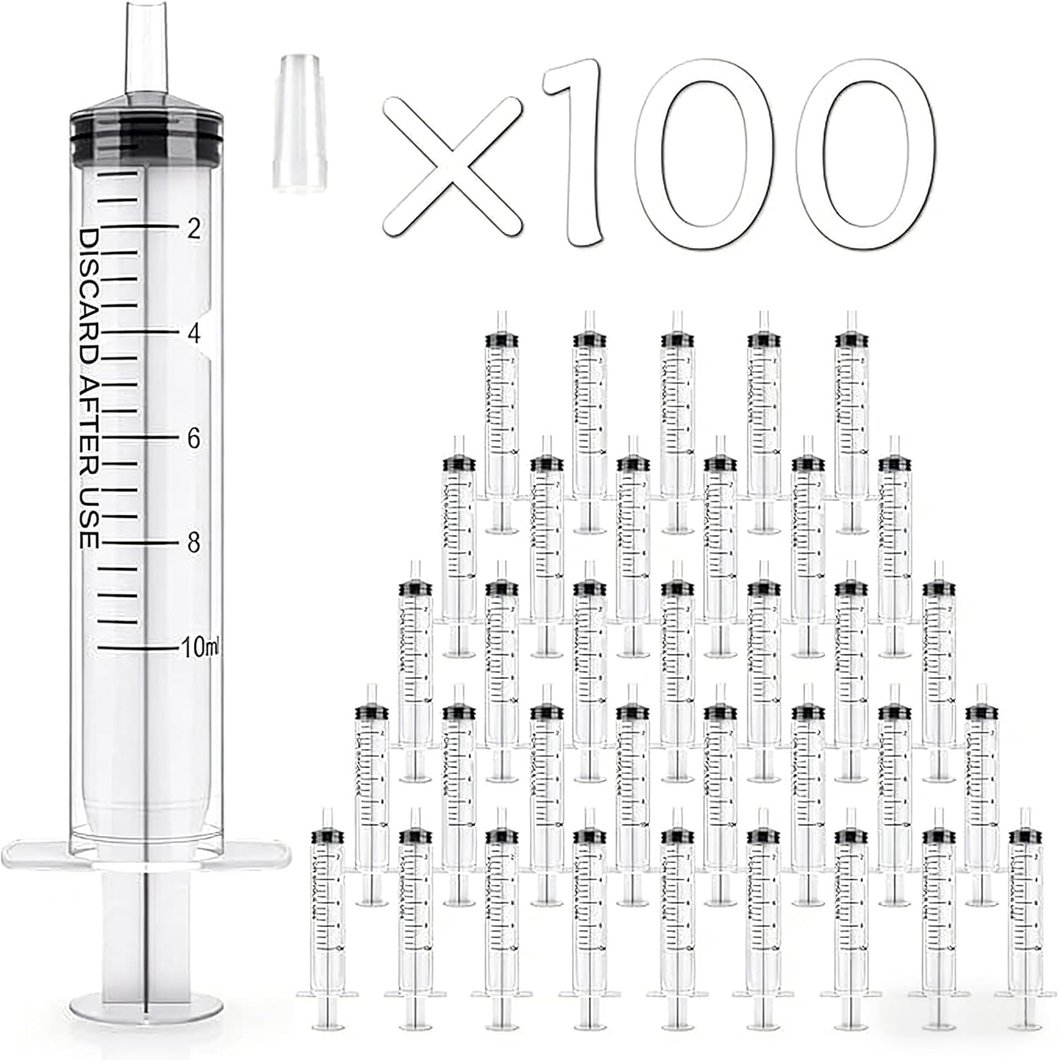 10ml 100Pack Plastic Measuring Syringes with Tip Cap, No-Needle Oral Applicator for Scientific Labs, Pet Feeding, Measurement, Refilling