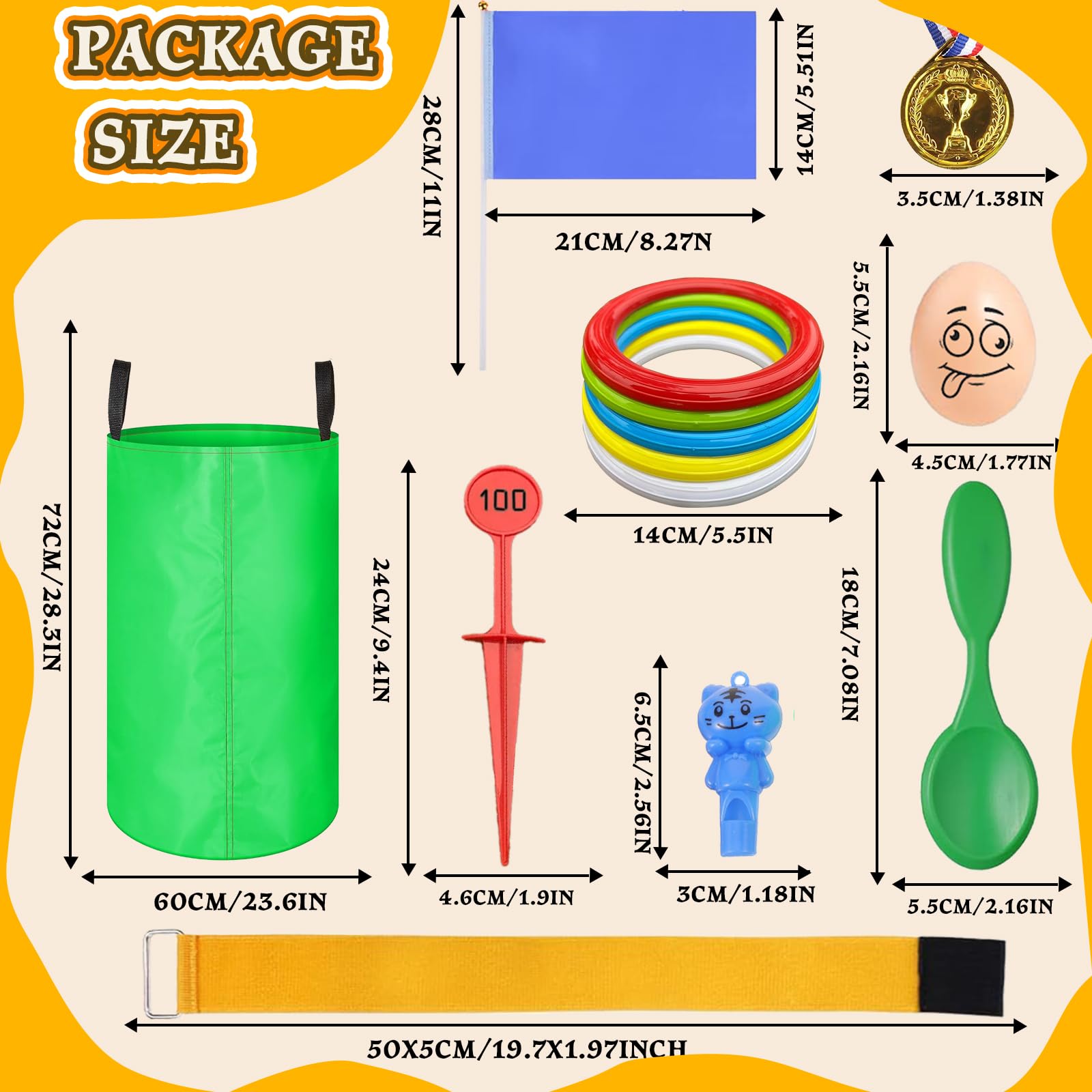 Sports Day Kit, 36 Pcs Outdoor Games Set, Sack Race, Ring Toss Game, Egg and Spoon Race, 3 Legged Race, Medal and Whistles, Birthday Party Games Backyard Garden Game Kit for Kids and Family — view 3