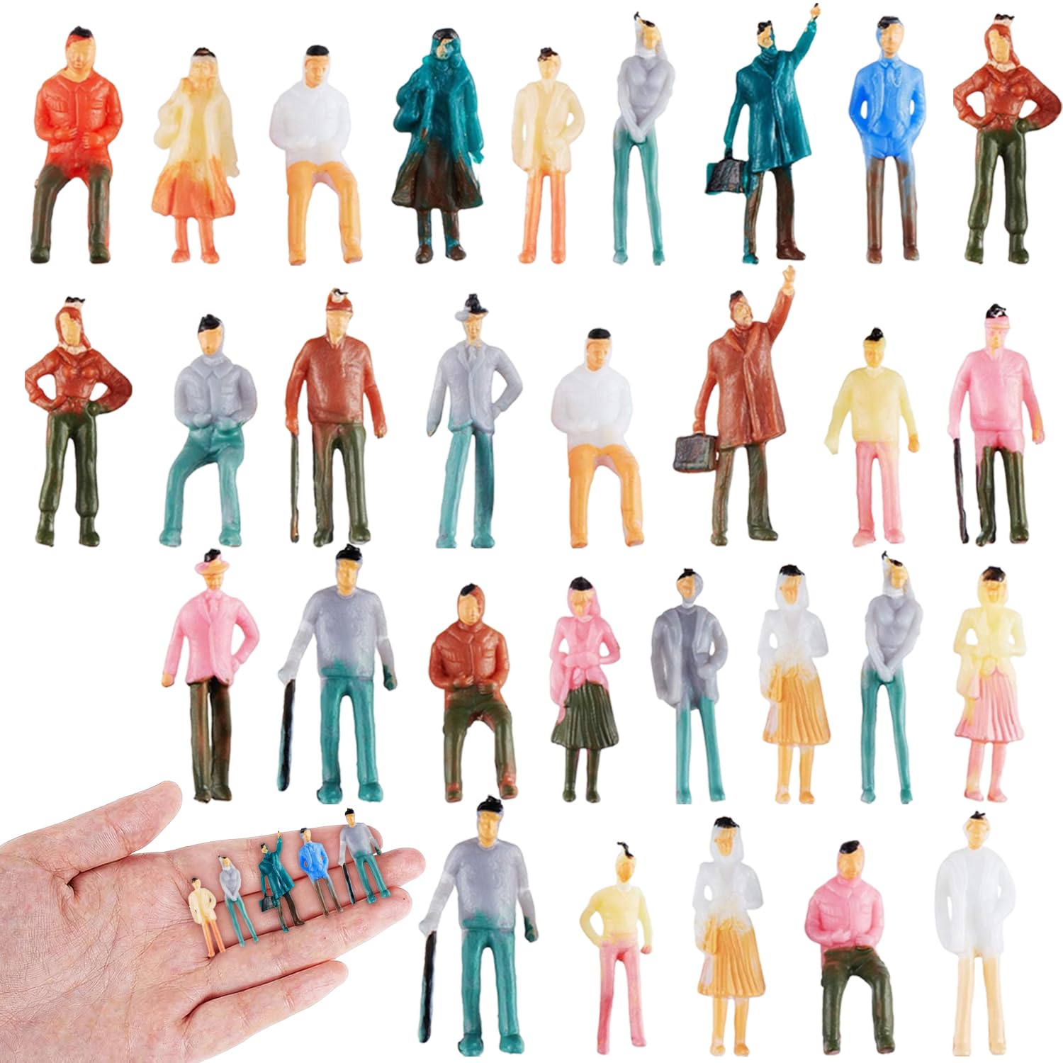 Skylety 30 Pcs Miniature People Figurines 1: 75 Scale Model Trains Architectural Plastic Mini Tiny People Sitting and Standing for Diorama