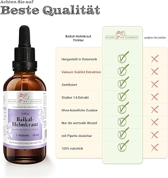 Baikal Helmkraut Tincture 50 ml Scutellaria Baicalensis Drops (1:4 Extract) Made in Austria Dietary Supplement with Baikal Helmkraut Root Siberian Helmkraut
