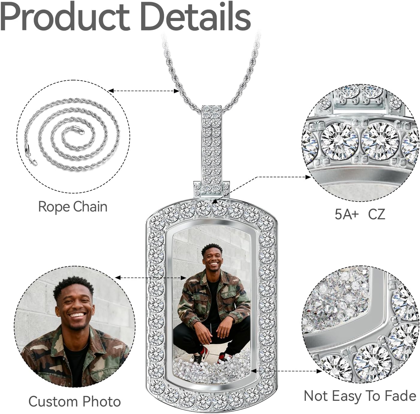 HELLOICE Custom Photo Pendant Iced Out Picture Necklace for Women Men Personalized 5A+ CZ Hip Hop Jewelry Pendant Christmas Valentines Day Graduation Memorial Gift